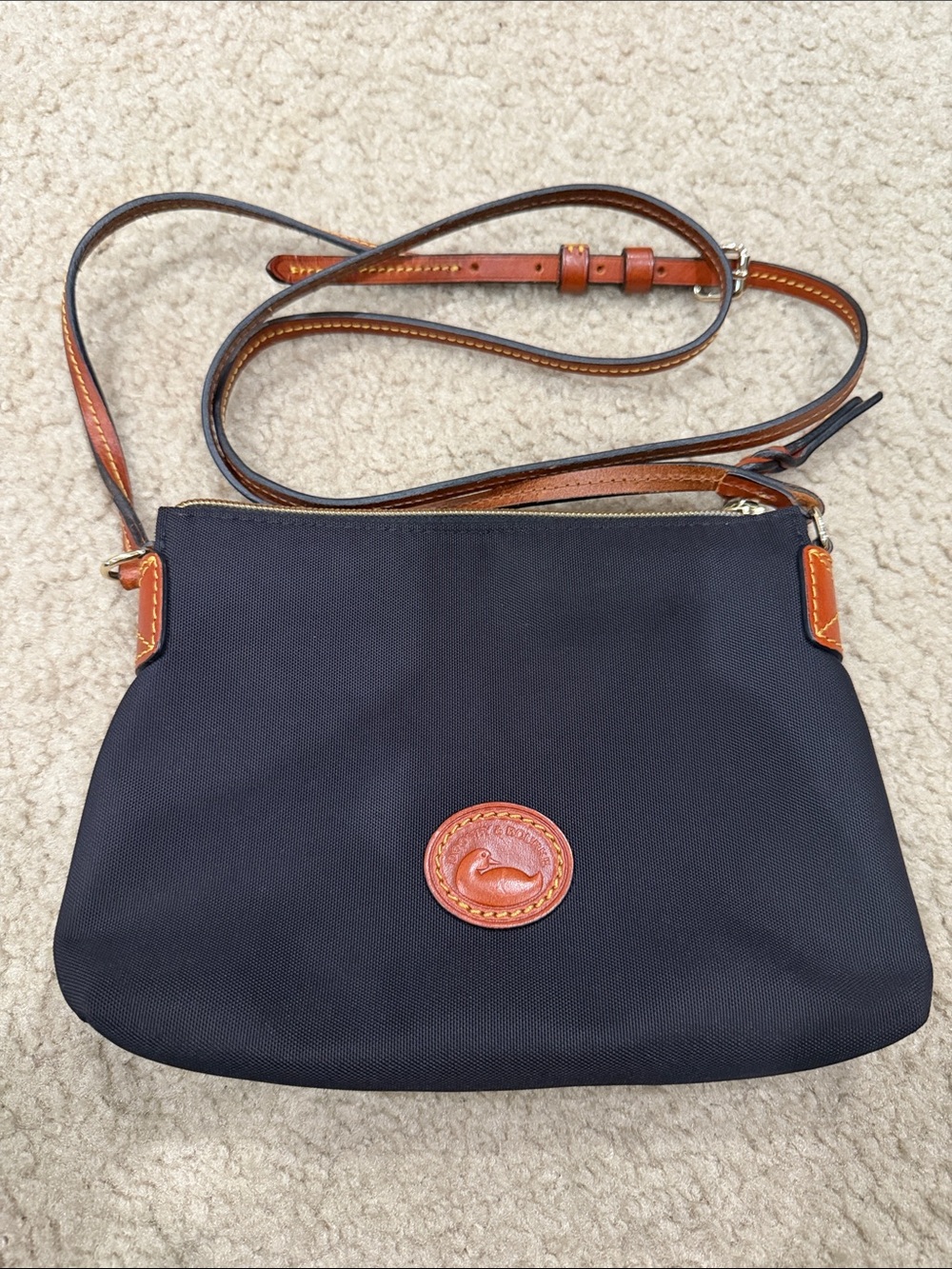 Dooney & Bourke Classic Black Crossbody Pouchette with Brown Strap - Picture 5 of 7